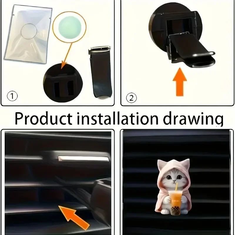 Cute Cat Car Air Freshener Vent Clip with Long Lasting Fragrance