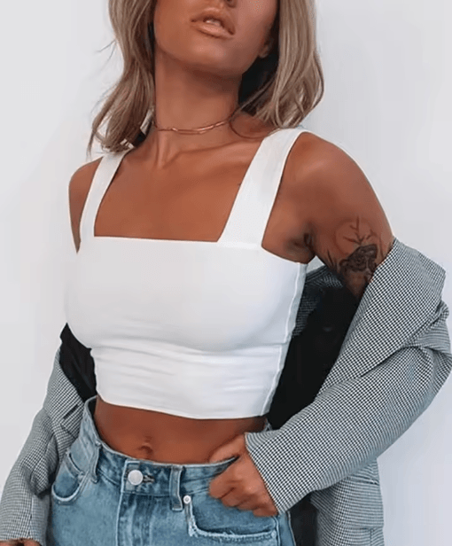 Womens Square Neck Crop Top Backless Off Shoulder Summer Tank
