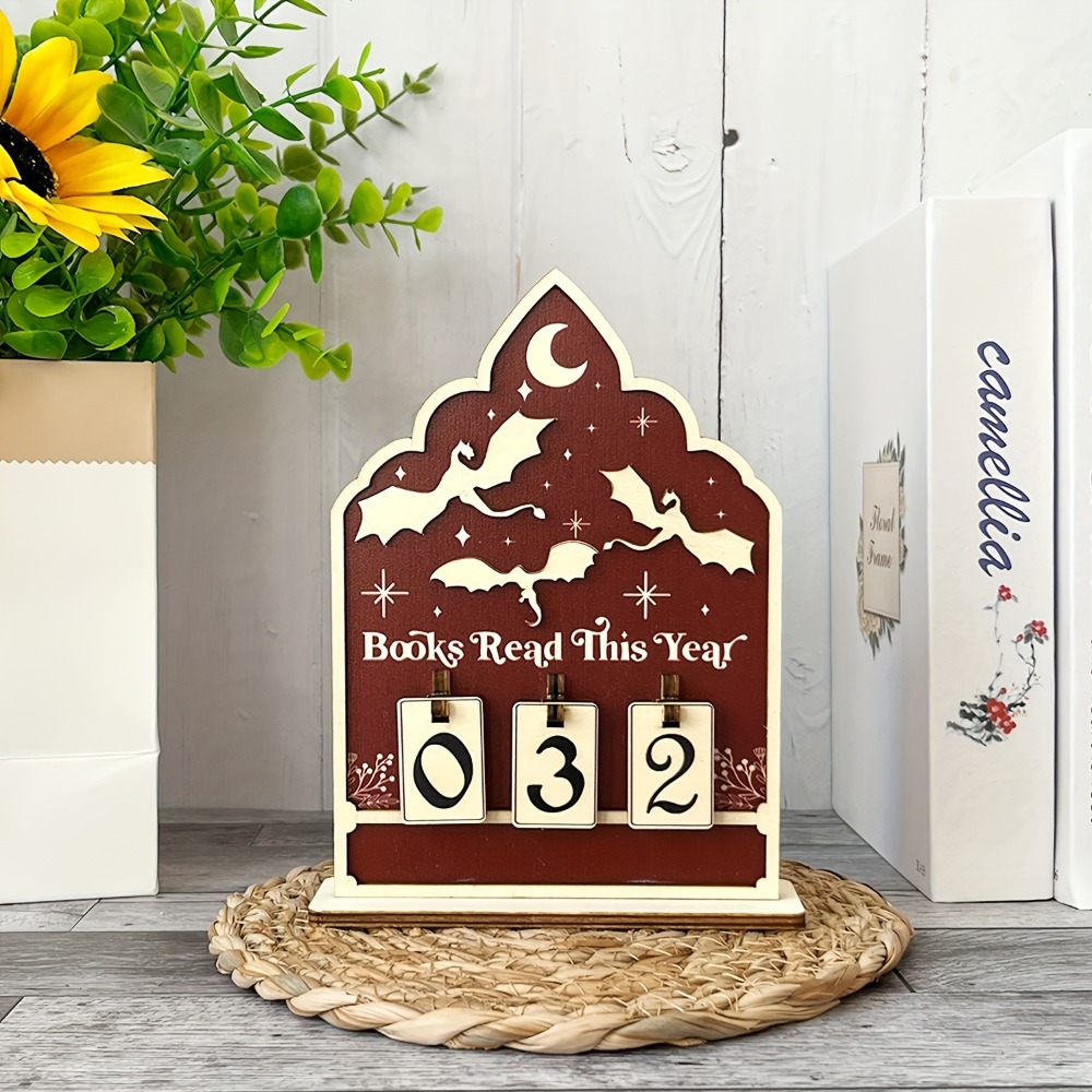 Book Lovers Reading Counter, Wooden Desktop Tracker, Double Thickness Bookshelf Ornaments, Crafts Gifts