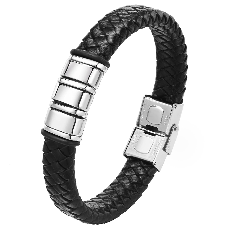 Engraved Personalized Leather Braid Bracelets Men Family Gifts