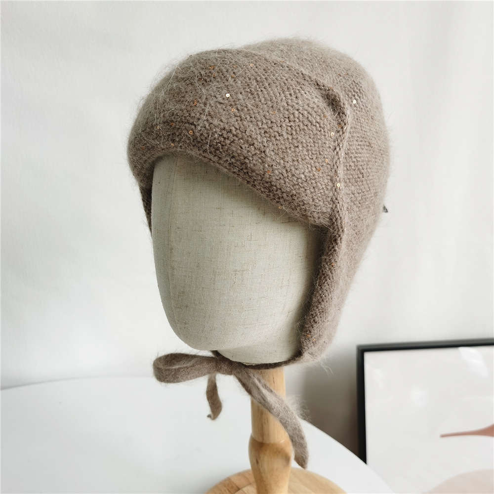 Angora Knit Women Hat, Winter Earflap Warm Beanie, Outdoor Autumn Skiing Accessory for Teenagers