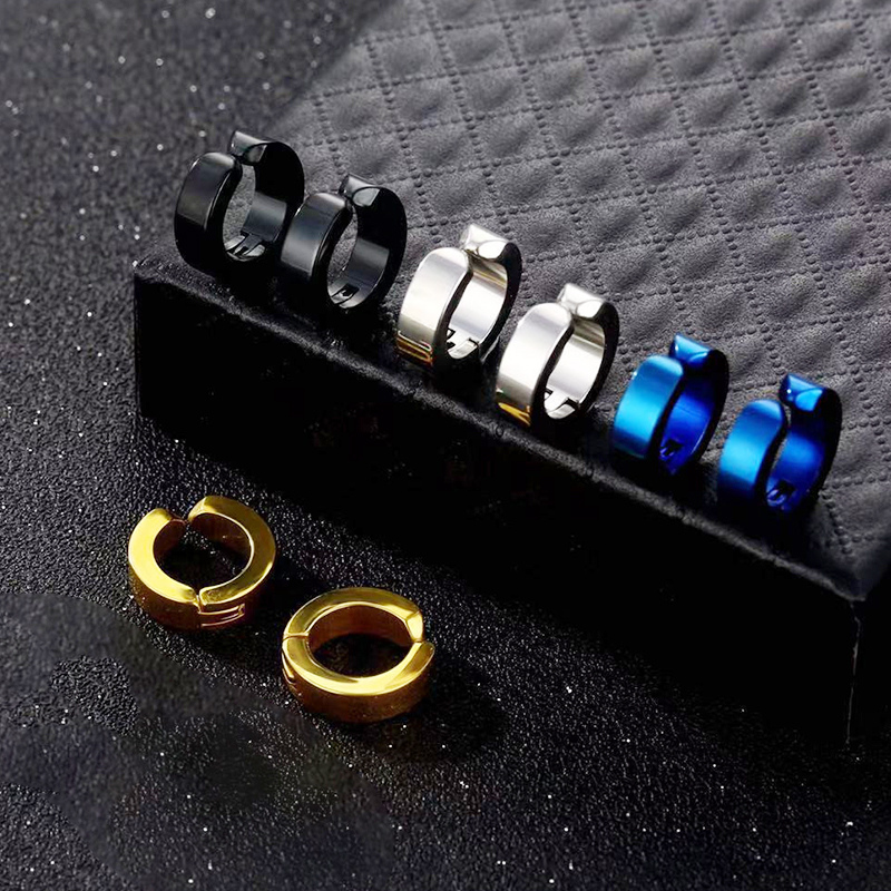 Fashion Ear Clip Non Piercing Earrings for Men, Circle Round Earring, Punk Rock Style Jewellery Gift