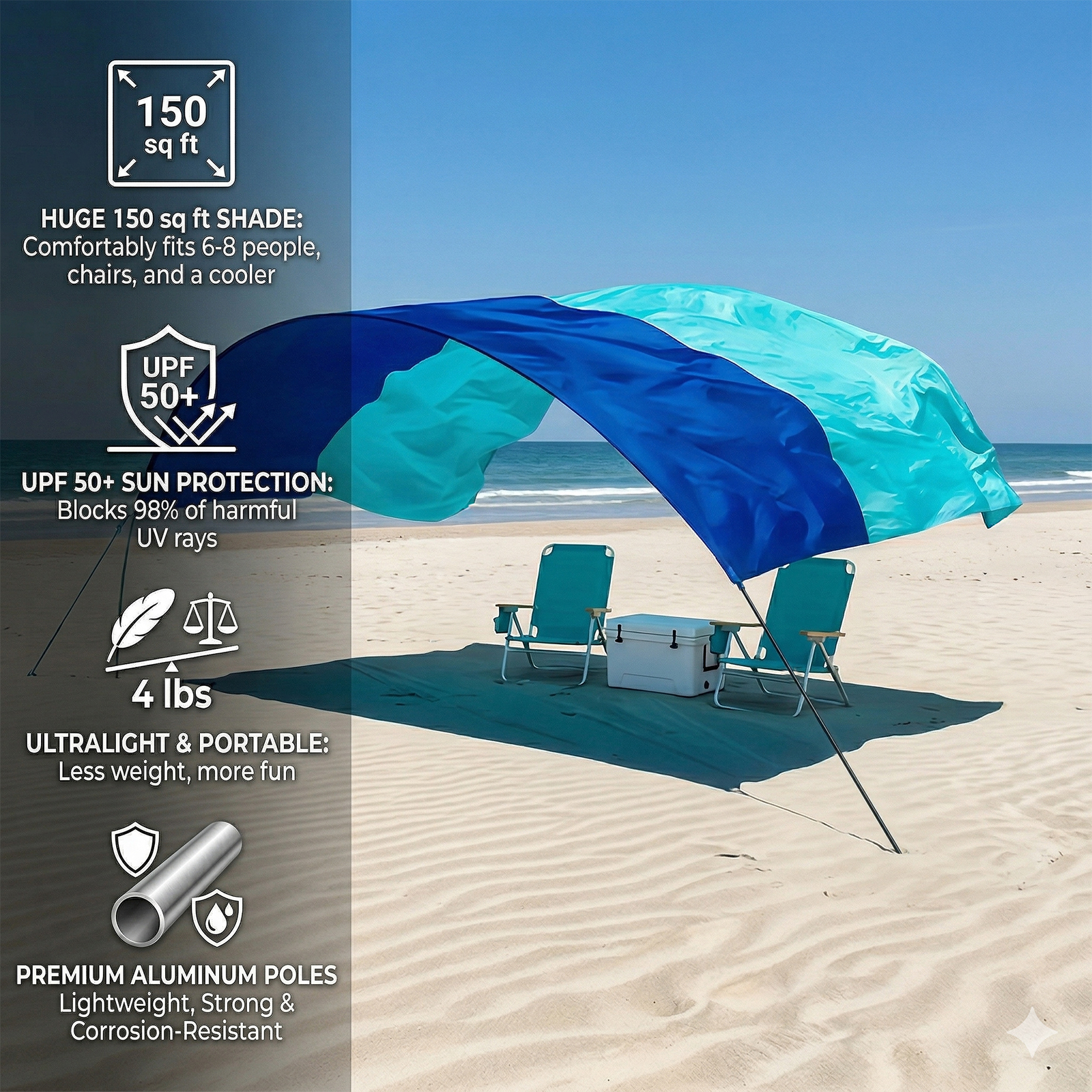 Wind Resistant Beach Shade Tent Sun Shelter Lightweight Canopy