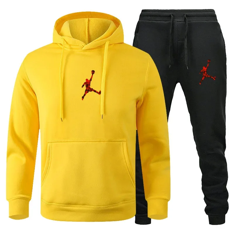 Men Jogging Set Comfortable Long-Sleeved Sweatshirt & Casual Pants 2 Piece Sportswear Set