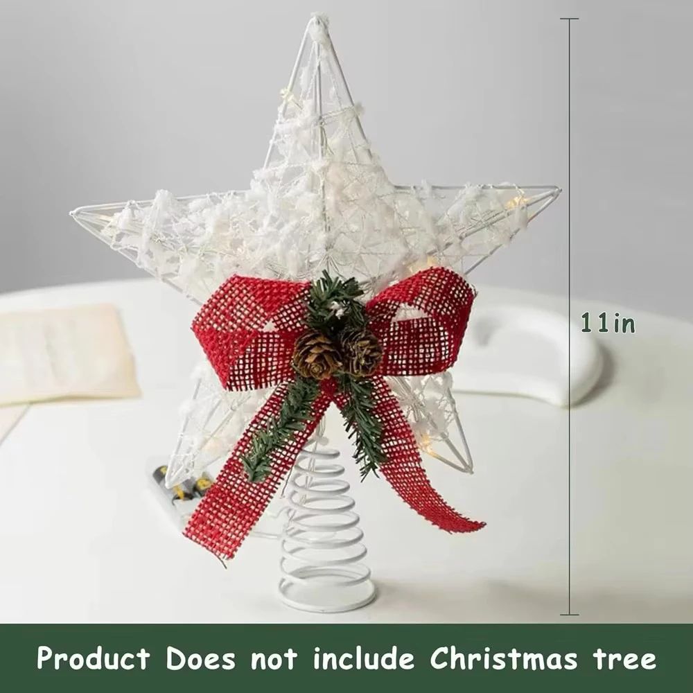 Light Up Glitter Star Christmas Tree Topper with Snowflake Design