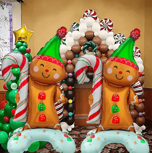 Gingerbread Man Christmas Foil Balloon Set with Green Hat (2PCS)