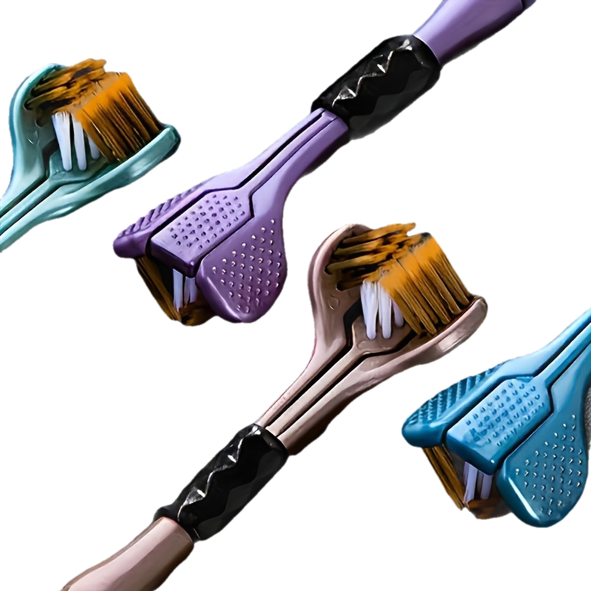 Ergonomic Manual Toothbrush Set with Soft Grip Handle, Golden Volcanic Bristles, Replacement Brush Heads for Adults