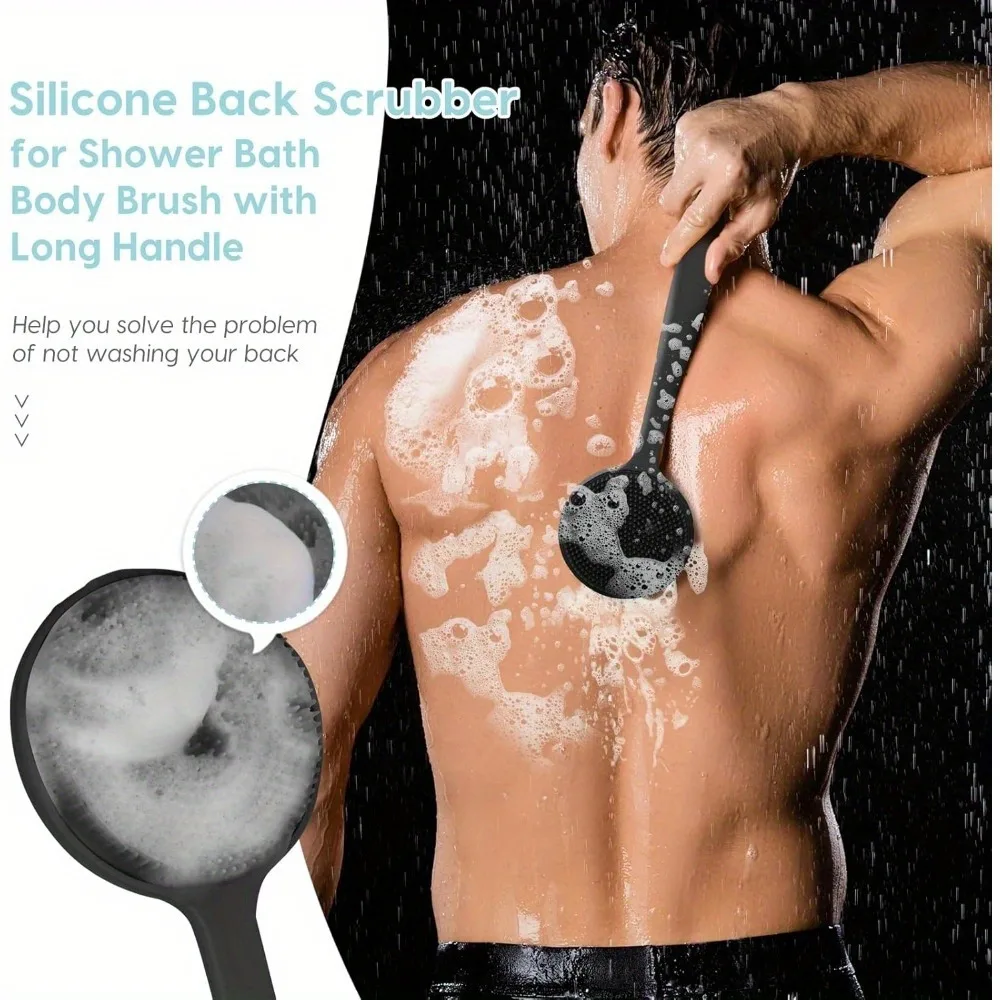 Shower Back Scrubber Brush with Silicone, Deep Cleansing & Exfoliating Massage, Long Handle
