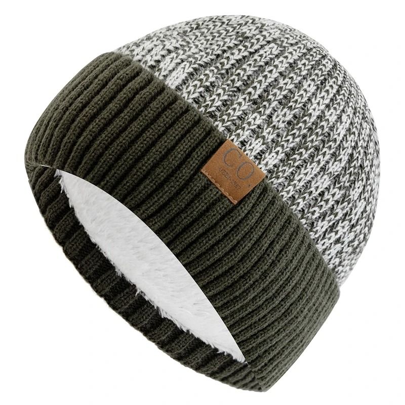 Unisex Two Tone Winter Fur Lined Beanie Hat