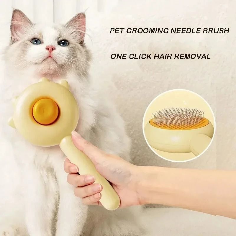 One Click Pet Grooming Brush with Massage Needles for Cats and Dogs