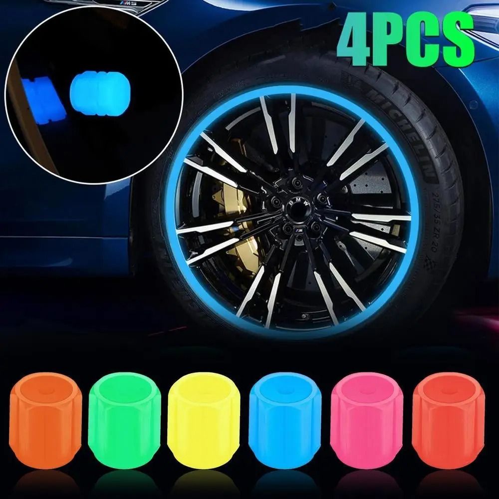 Glow-in-the-Dark Universal Tire Valve Caps - 4 Pack