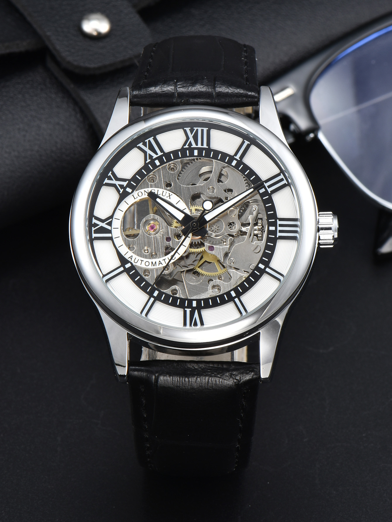 Waterproof Hollow Leather Men's Watch Automatic Mechanical Rome Watch