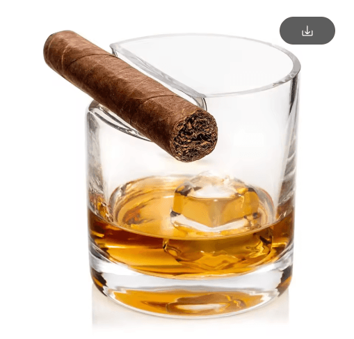 Crystal Whiskey and Cigar Glass Tiki Style Crystal Whiskey Tumbler with Built In Cigar Holder