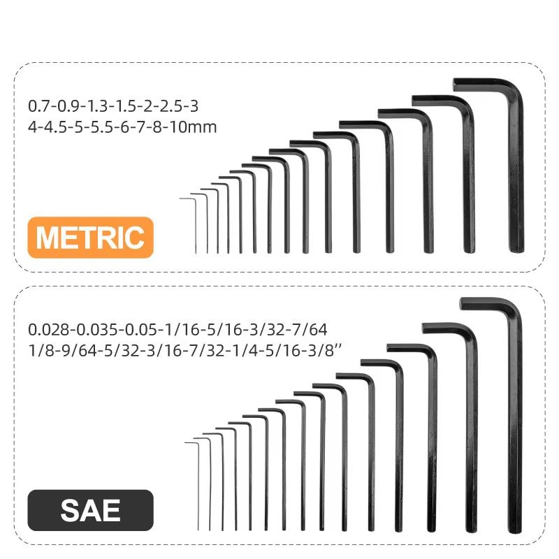 30-Piece Hex Key Wrench Set SAE and Metric L-Shaped Allen Wrenches Chrome Vanadium Steel