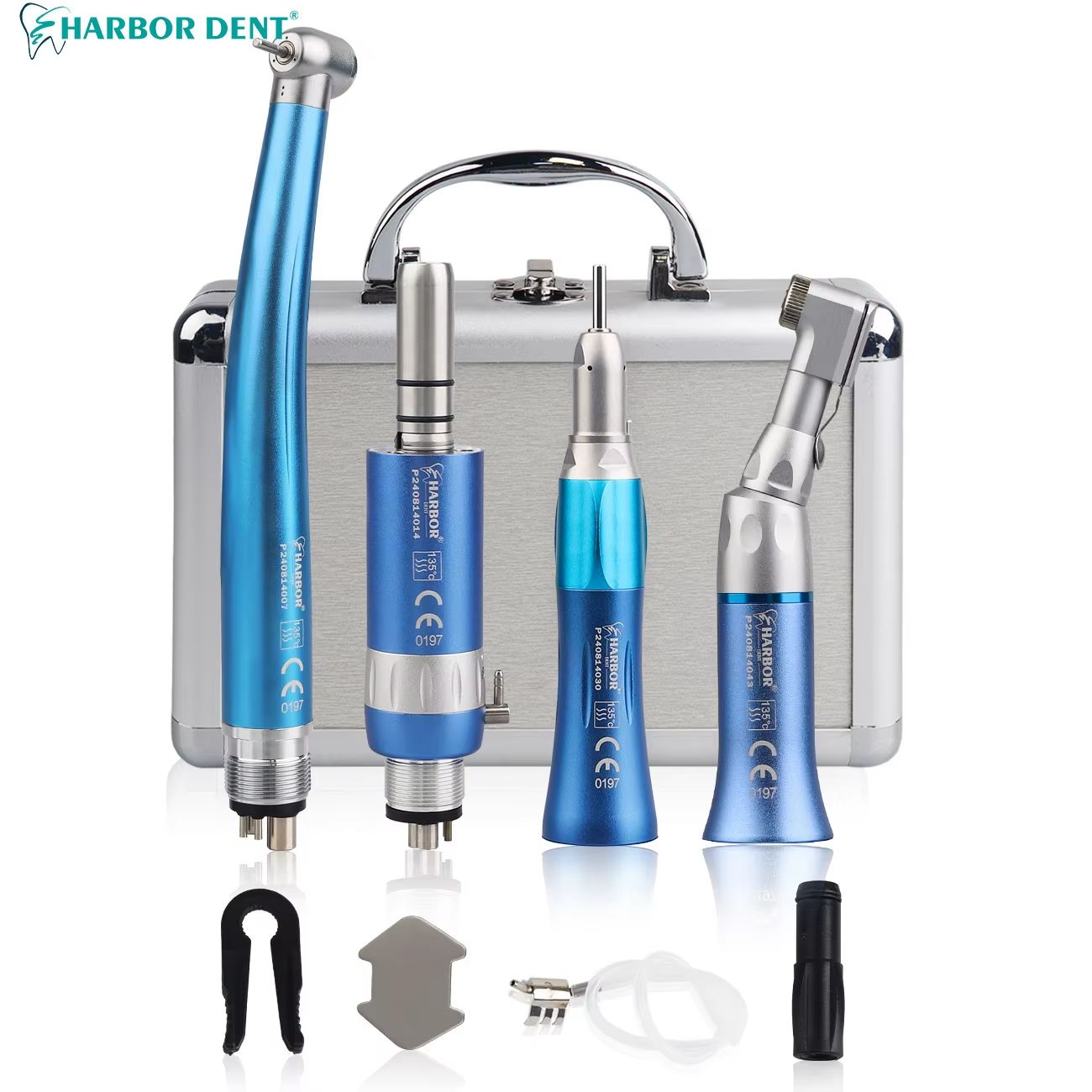 4-Piece Professional Dental Handpiece Set – High & Low Speed Air Turbine Kit with Contra Angle, Straight Handpiece, and