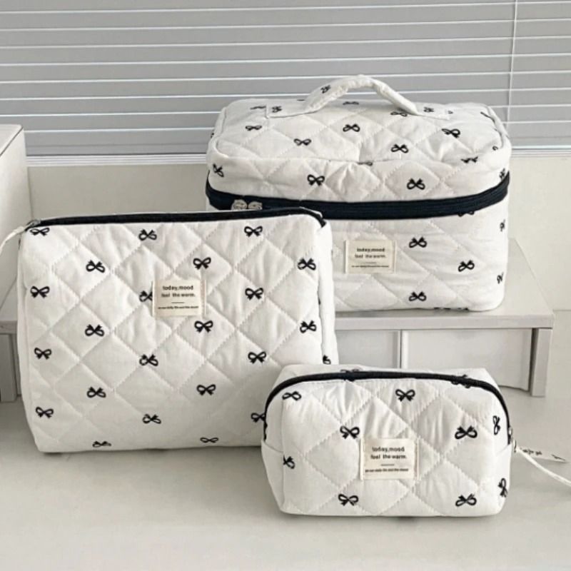 Cherry Quilted Makeup Bag Portable Cotton Cosmetic and Toiletry Pouch