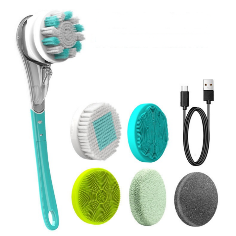 Electric Bath Brush Shower Cleaning Body Massage Brush Multifunctional Brush Spa Waterproof IPX7 Long Handle Back Brush