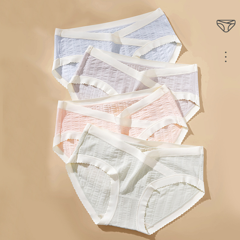 Traceless Ice Silk Pregnancy Panties, Cotton Jacquard Mid Waist V Shaped Briefs, Summer Maternity Breathable Underwear