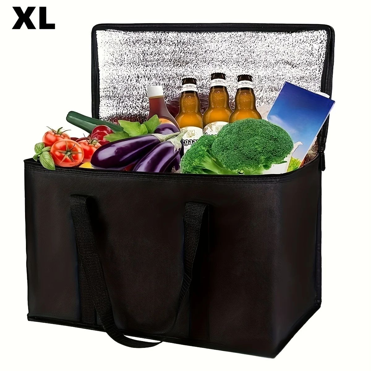 XL Insulated Grocery Tote Bag - Large Soft Cooler Keeps Food Hot & Cold for Hours, Pizza Warmer, Zippered