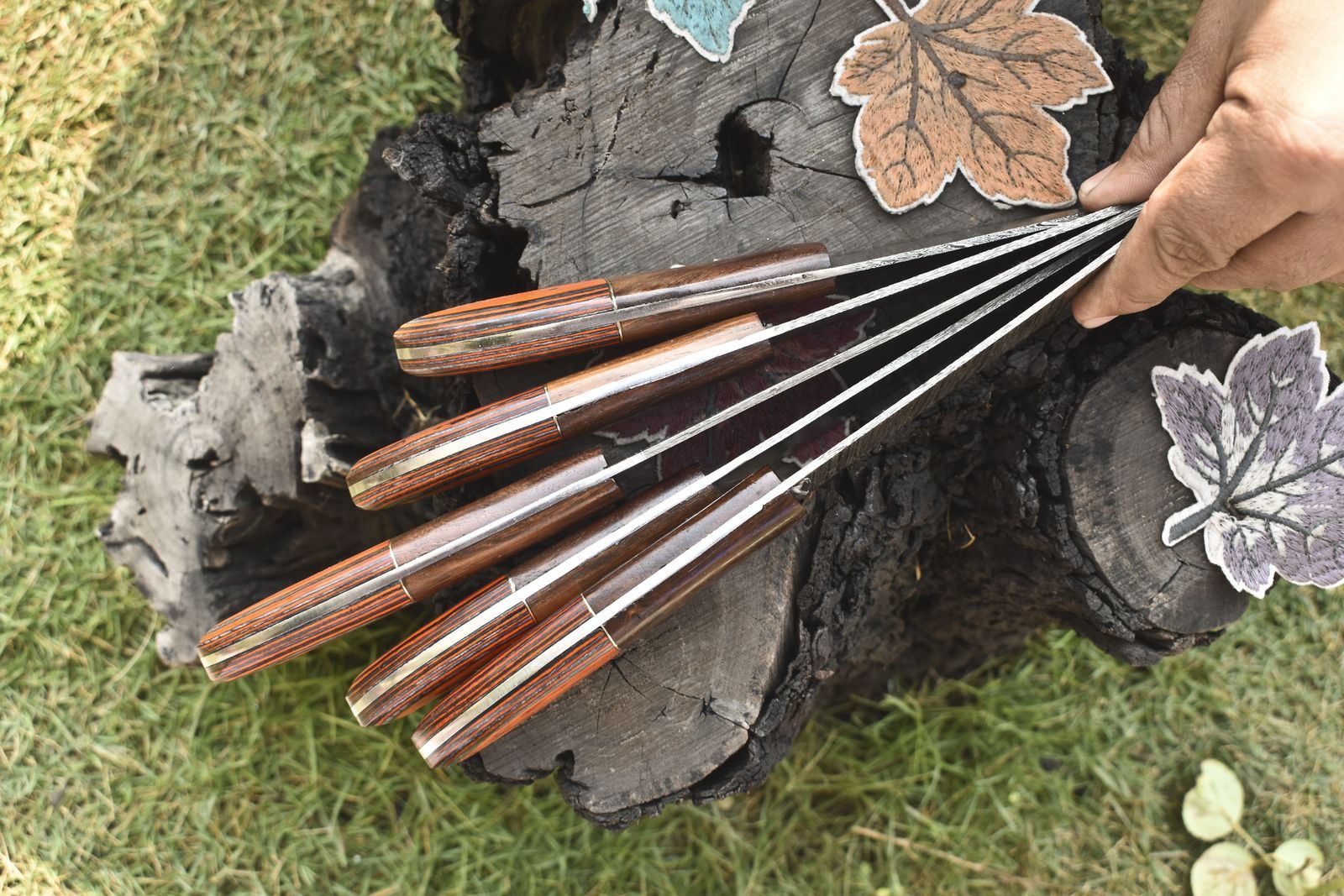 Custom Handmade Twist Damascus Steel Chef Knives | 5-Piece Full Tang Set