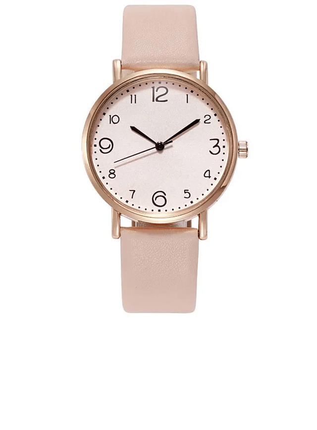 Womens Arabic Number Quartz Watch Casual Leather Style