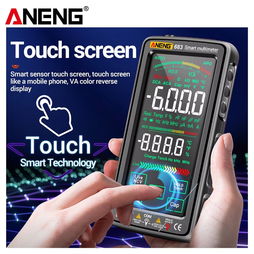 ANENG 683 Smart Multimeter – High-End 6000 Counts Rechargeable Touchscreen AC/DC Voltage Tester & Multitester