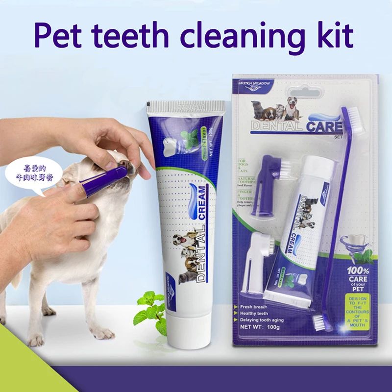 Dog Dental Care Kit Toothpaste Toothbrush And Finger Brush Set