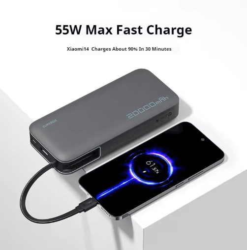 CUKTECH CP25 20000mAh 55W Two-Way Fast Charging Power Bank with Built-In Cable