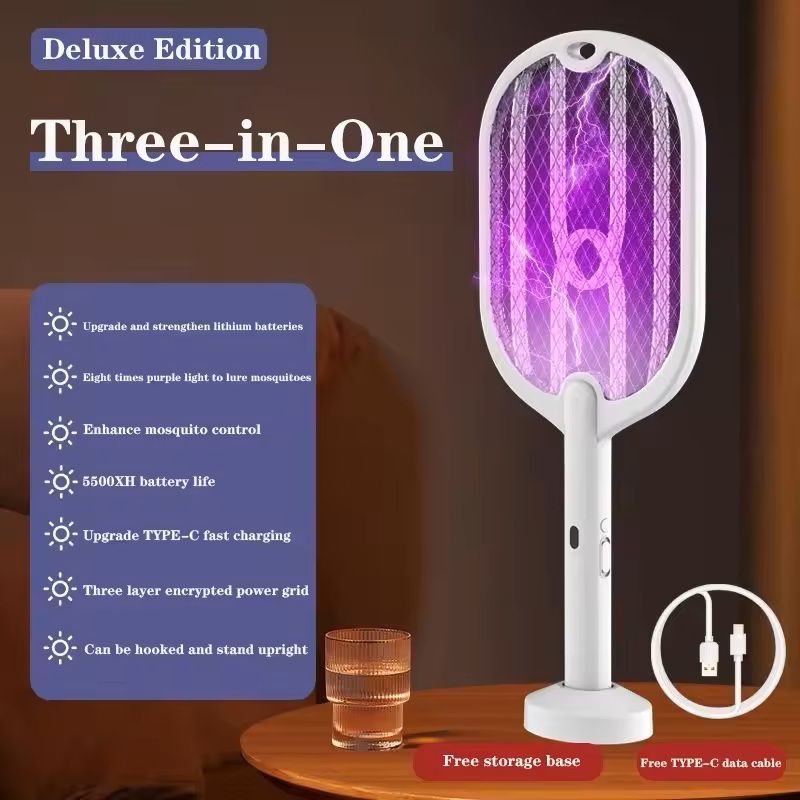 3 in 1 Rechargeable 3000V Mosquito Swatter and Killer Lamp