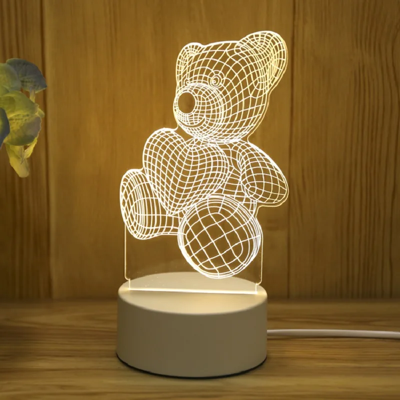 Creative Bear Lamp, Acrylic USB LED Night Lights, Xmas Christmas Decorations, Home Bedroom, Birthday Decor, Wedding Gift