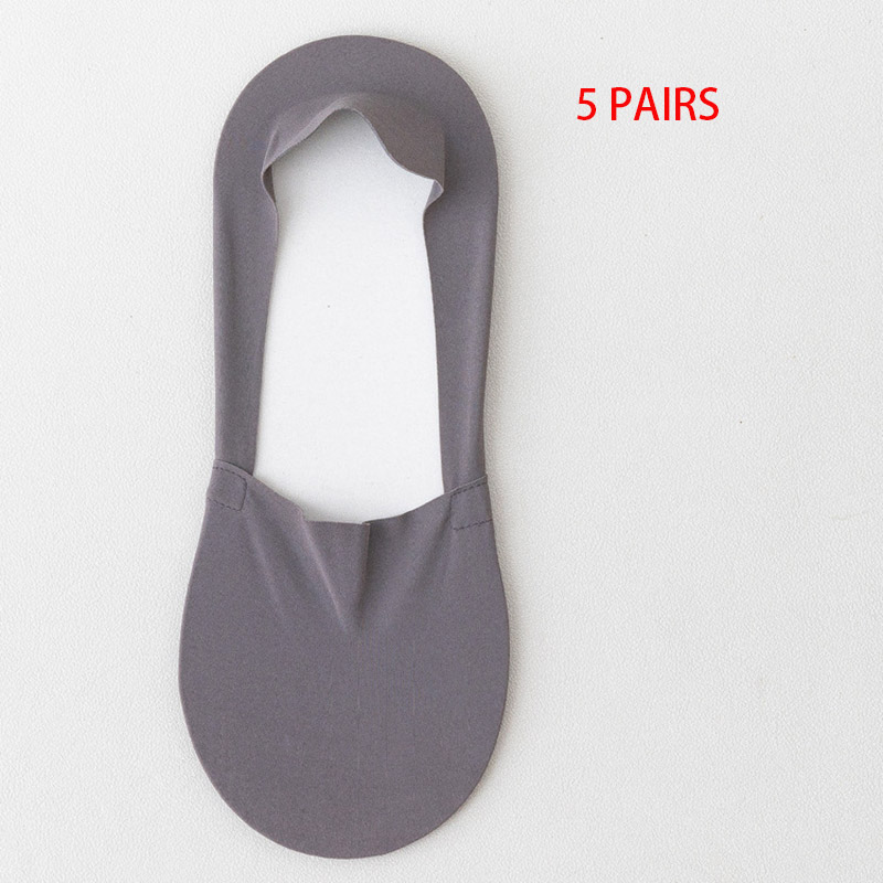 5 Pairs Men's, Women's Summer Ice Silk Boat Socks, Seamless, Non-Slip Silicone Grip, Invisible Positioning
