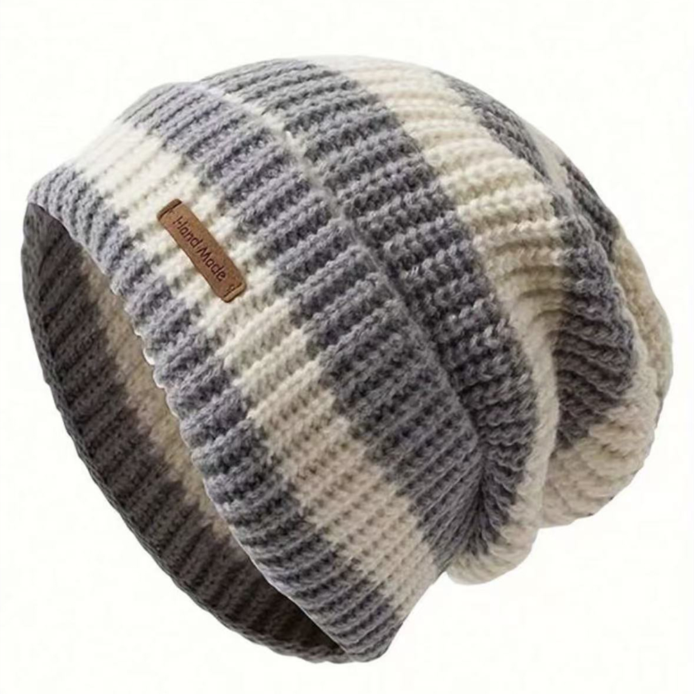 Fashion Stripe Stitching Beanie Hat Soft, Hot Sale Women Slouchy Winter Hat, Knit Hats Female Streetwear Cap Cozy Fit