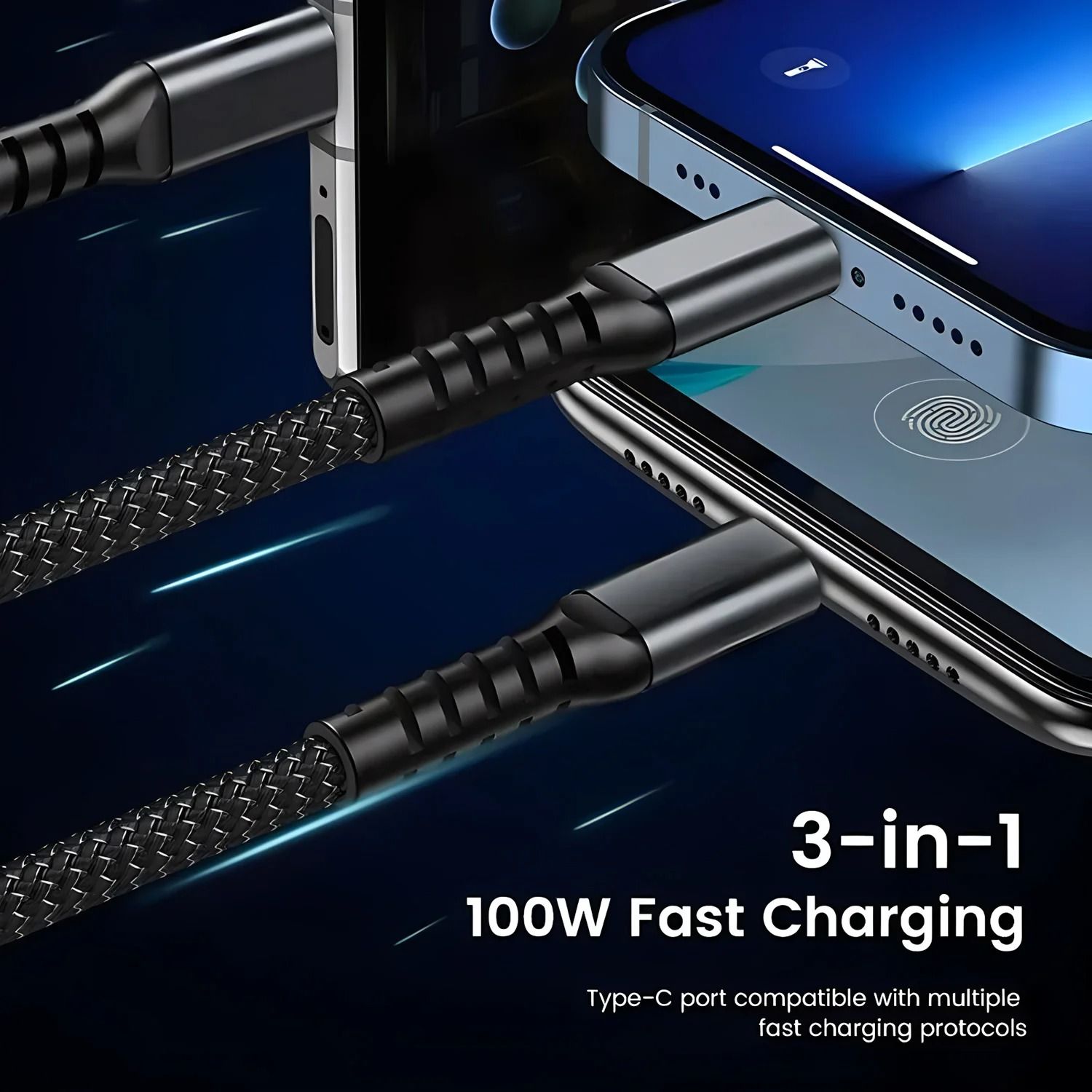 3-in-1 Braided Fast Charging Cable 100W
