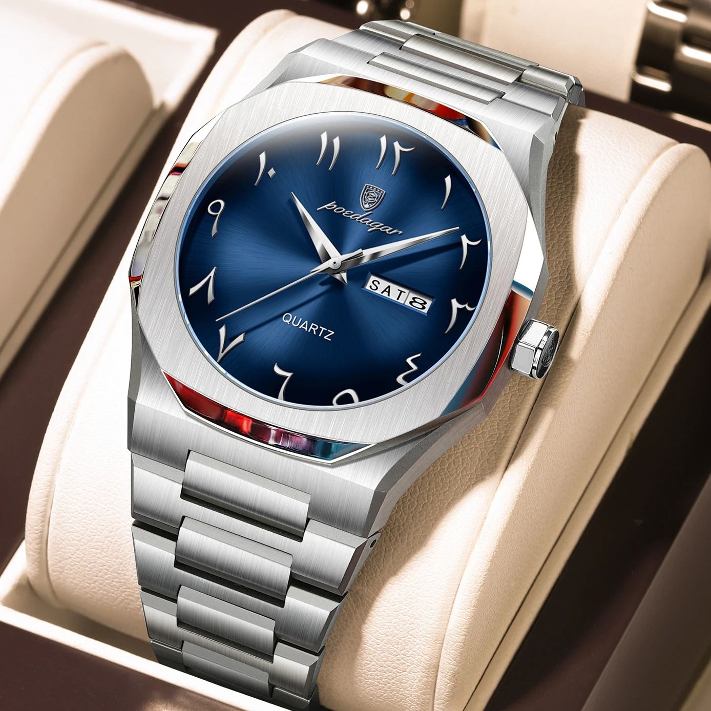 Mens Military Style Watch with Weekday Calendar and Waterproof Design