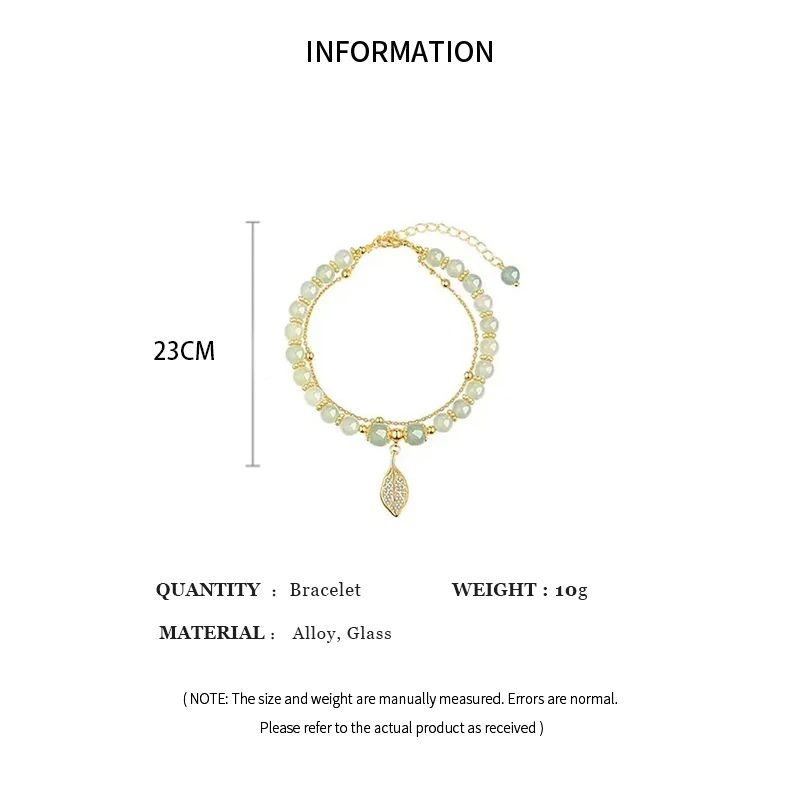 Chinese Style Green Jade Gold Leaf Double Chain Bracelet