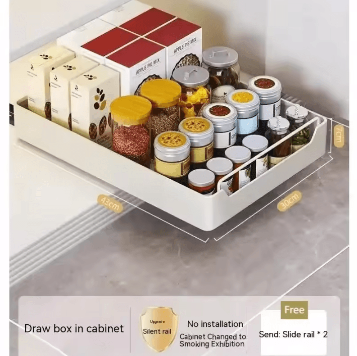 Pull-Out Cabinet Storage Rack – Metal Sliding Drawer Organizer for Kitchen Spices & Bottles
