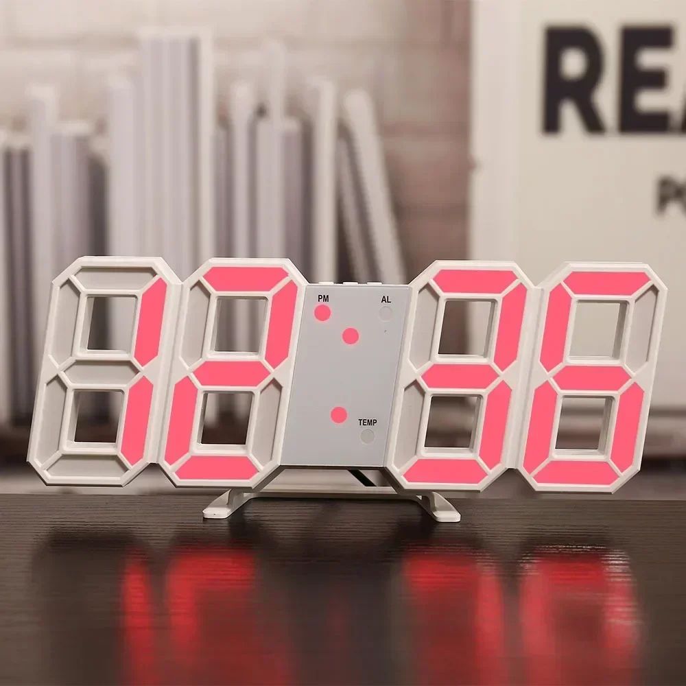 3D LED Digital Wall Clock – Modern Glow Night Mode Display Clock with Temperature & Alarm