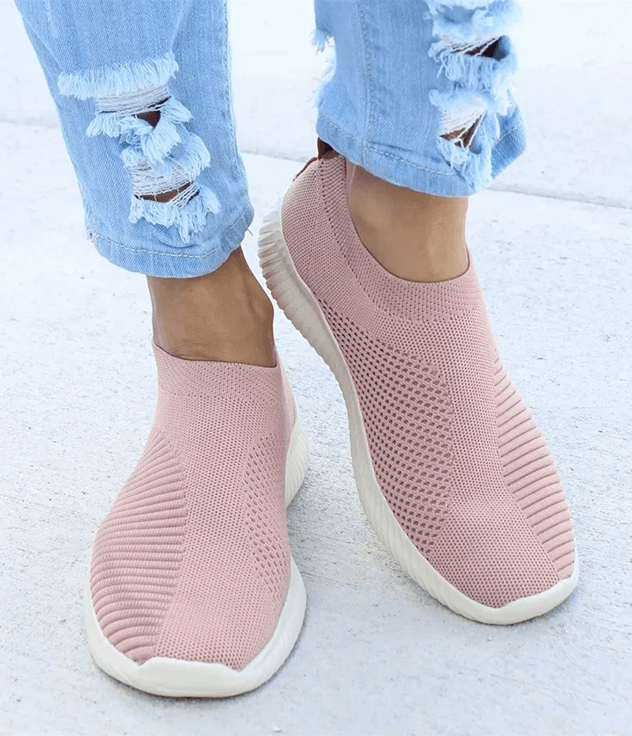 BreezeWalk Womens Lightweight White Slip On Sneakers Casual Flat Shoes