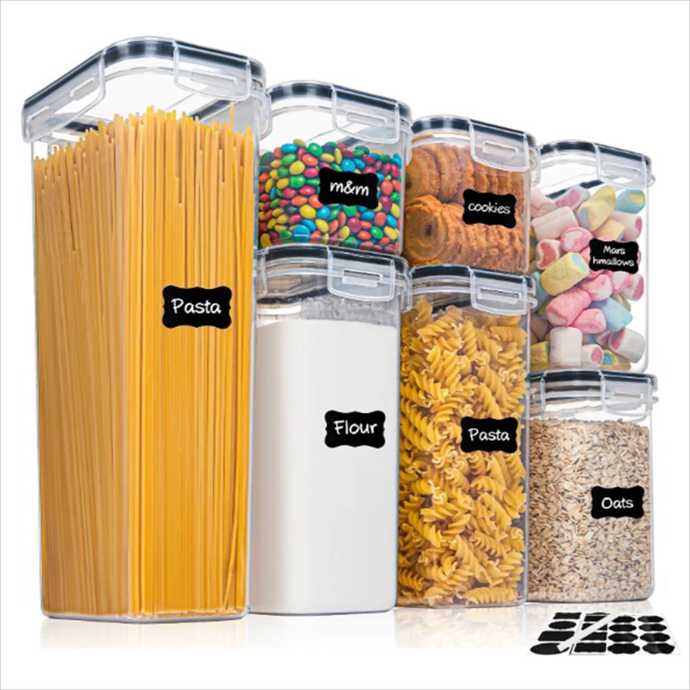 7-Piece Airtight Food Storage Containers Set – BPA-Free Kitchen Organizer Boxes with Labels & Marker for Pantry & Fridge