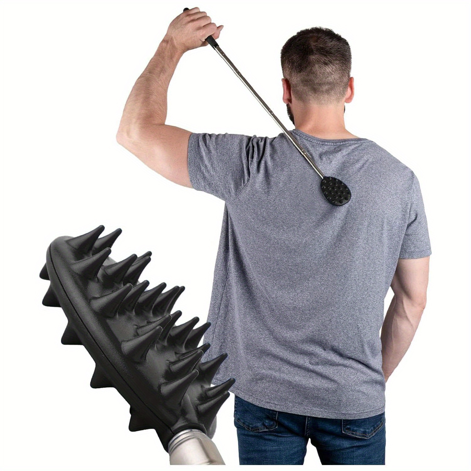 Durable PVC Extendable Cactus Back Scratcher with Spikes, Retractable One-Hand Itch Stick