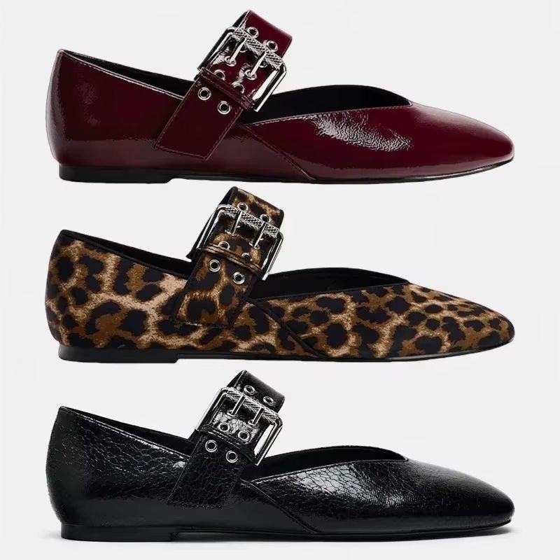 Leopard Pointed Toe Flats for Women, Shallow Mouth Retro Loafer Ballerinas for Fall