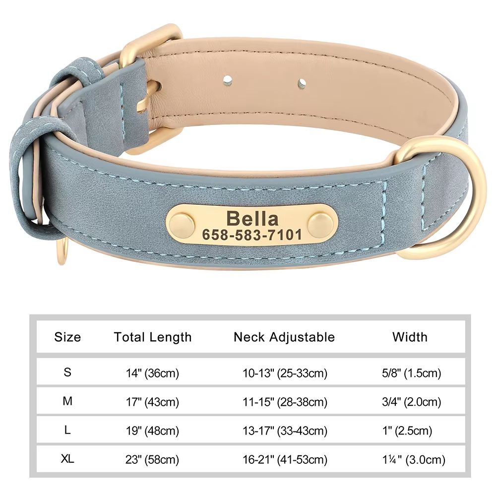 Custom Engraved PU Leather Dog Collar with Personalized ID Nameplate