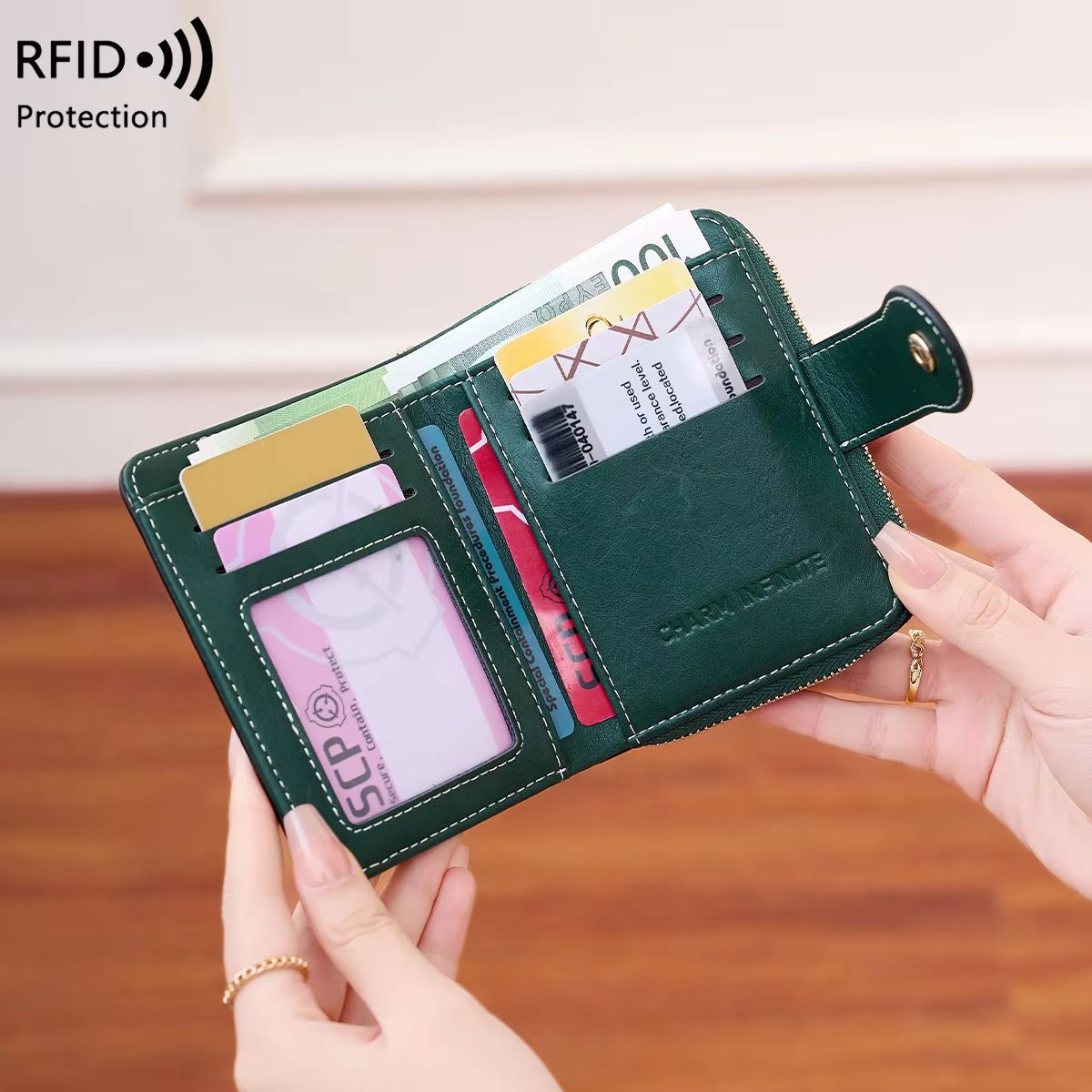 Retro RFID Blocking Women's Multi Card Wallet with Zipper Coin Pocket