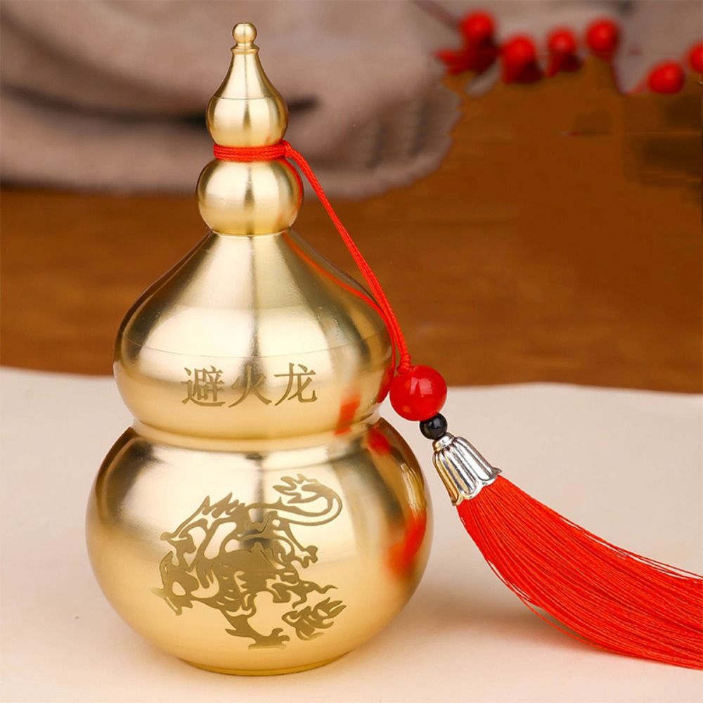 Chinese Brass Feng Shui Wu Lou Gourd Desk Statue Retro Dragon Ornament