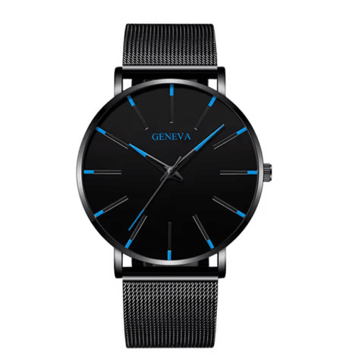 Minimalist Geneva Watch for Men Large Round Dial Quartz Wristwatch with Mesh Strap