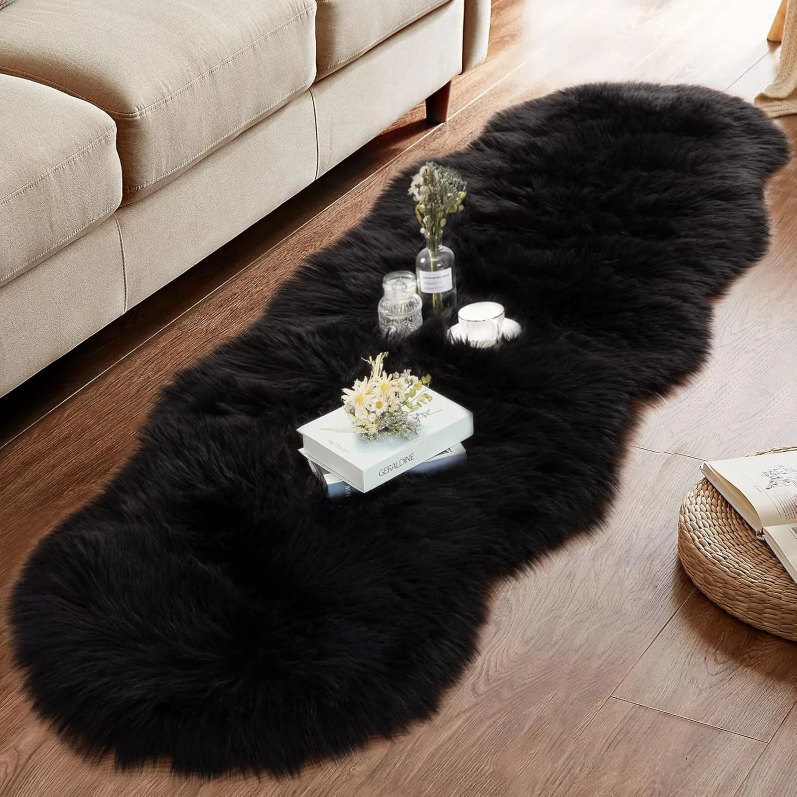 White Faux Sheepskin Fuzzy Rug | Premium Shag Bedside Fur Carpet | Executive Living Room & Nursery Sanctuary Decor