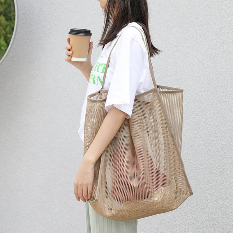 Womens Mesh Beach Tote Large Capacity Summer Travel Shoulder Bag