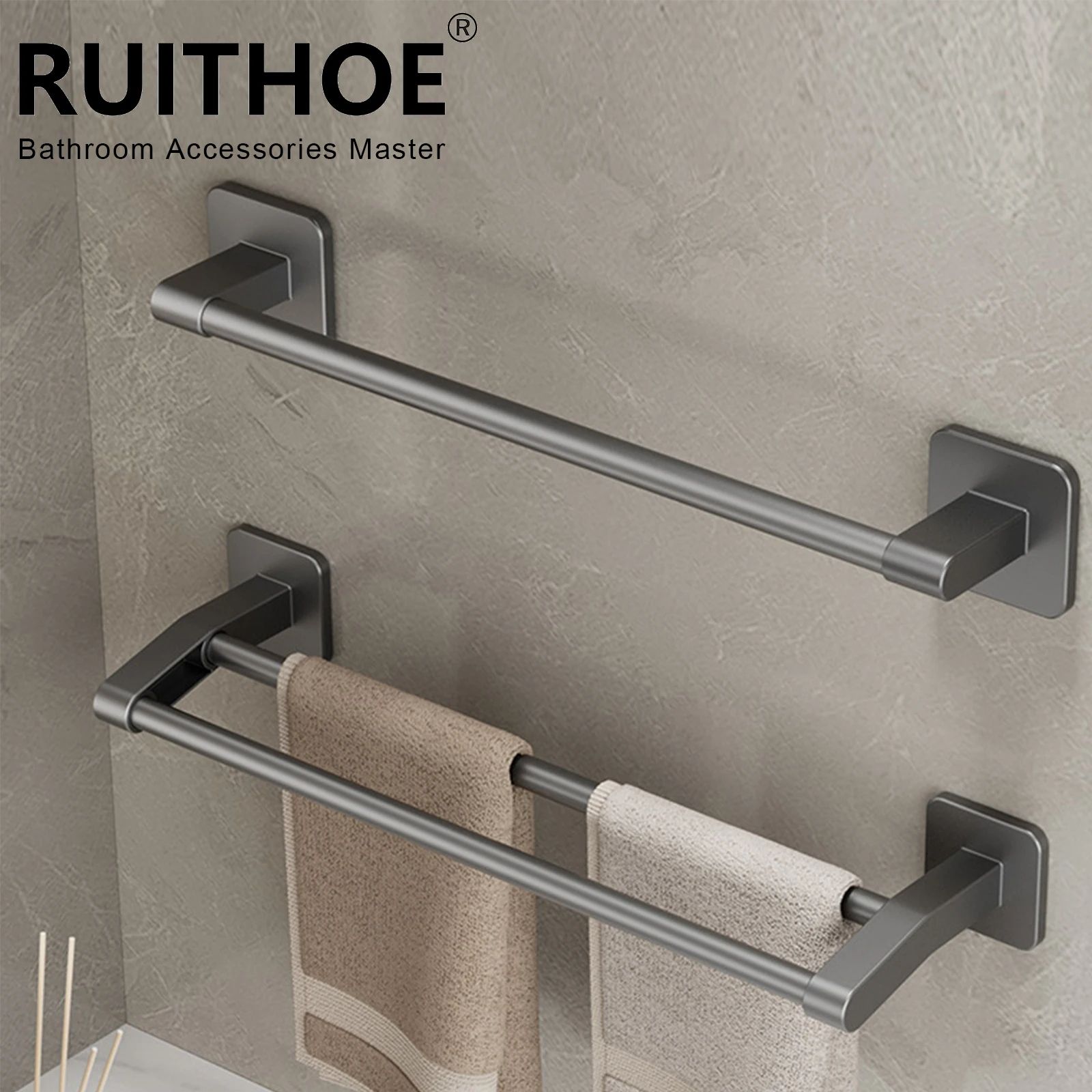 Wall Mount Double Towel Rack – No Drill ABS 2-Tier Bathroom Towel Bar