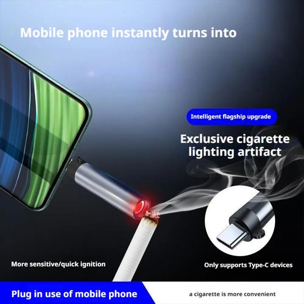 USB-C Windproof Electric Lighter Mini Type-C Igniter for Car & Travel