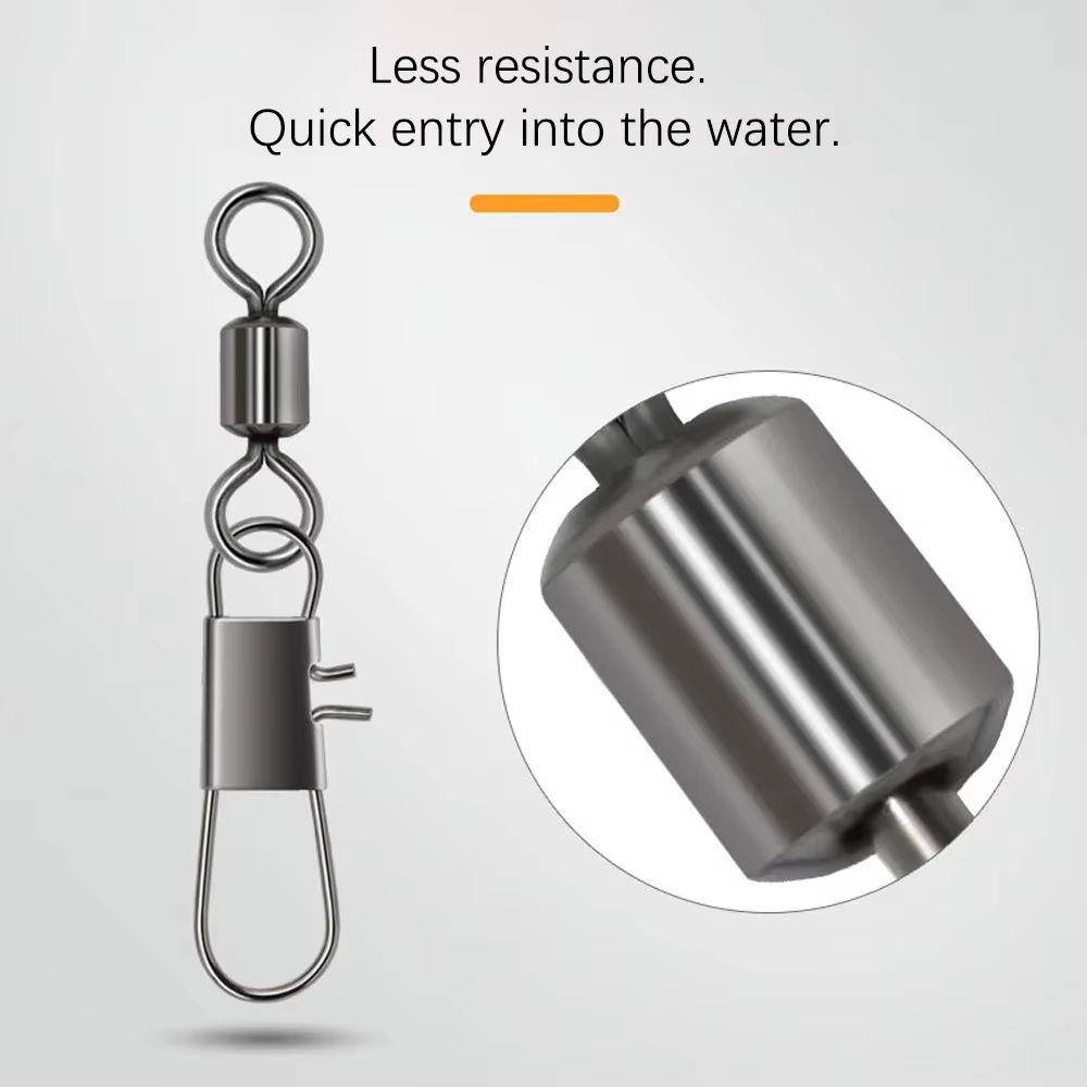 Stainless Steel Fishing Rolling Swivels with Interlock Snap 50-Pack
